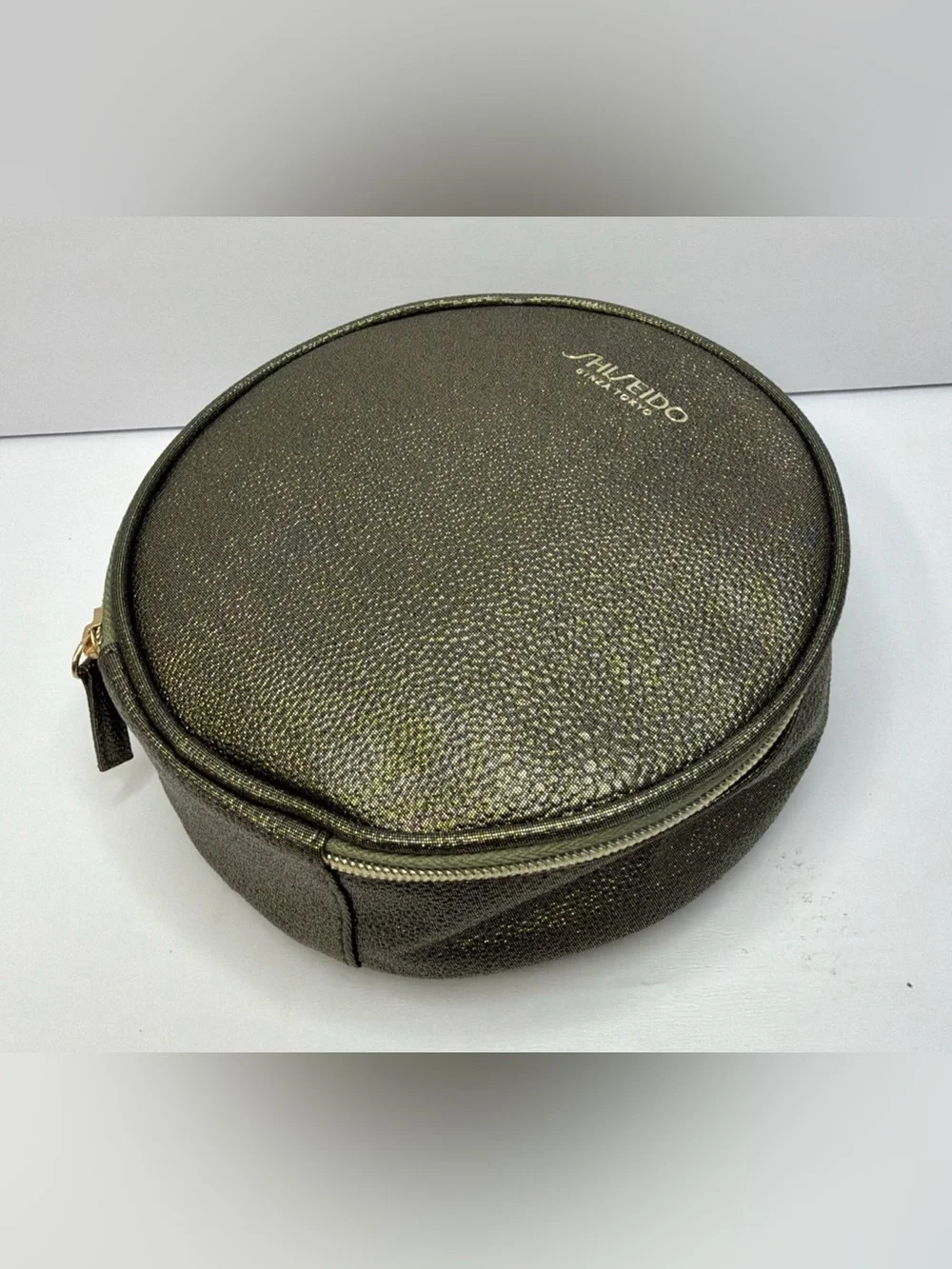 Shiseido Ginza Tokyo Round Metallic Gold Makeup Bag Cosmetic Case Set Of 2